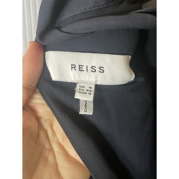 REISS Maria Mini Silk Dress Blue Sz 0 EU 32 Designer Party Wedding Pleated Lux - Picture 4 of 9